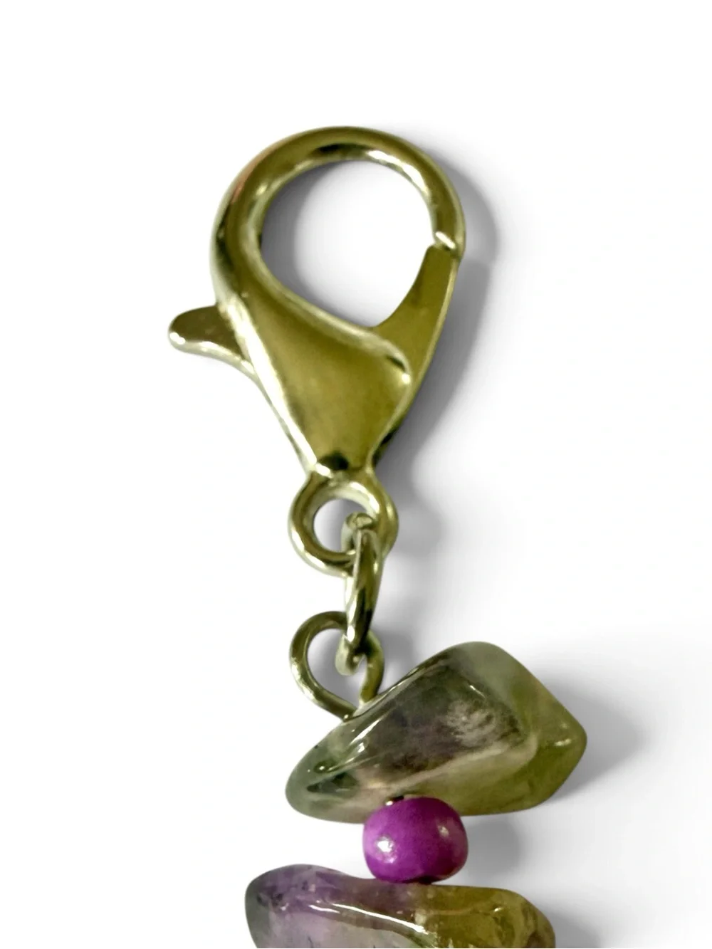 Handmade Amethyst Keychain/Bag Charm with Silver‑Tone Lotus & Om Symbol